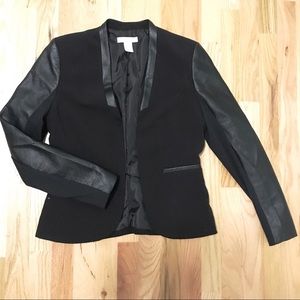 Faux leather panel blazer
